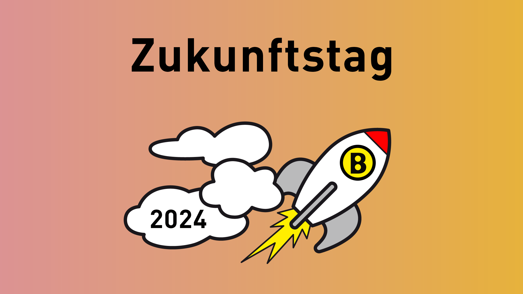 Hauptmotiv Zukunftstag mit einer Rakete und Wolken